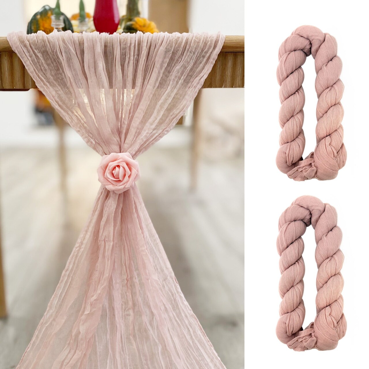 Wrapables 10Ft Bohemian Cheesecloth Gauze Table Runner for Rustic Weddings, Parties, Home Decor, Dusty Pink